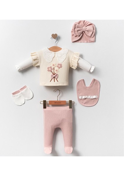 Mini Cayzen Dantel Yaka Kız Bebek Hastahane Çıkışı 5li Set