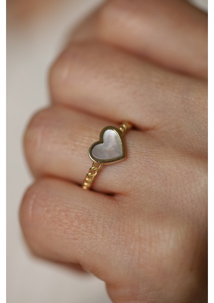 14 Ayar Altın Beyaz Kalp Detaylı Yüzük fiyatları