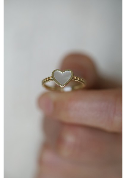 14 Ayar Altın Beyaz Kalp Detaylı Yüzük modelleri