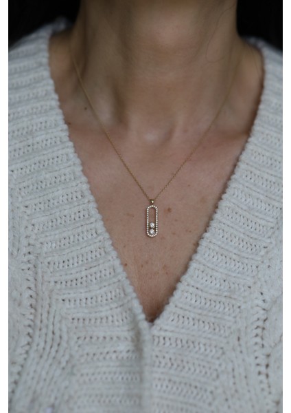 14 Ayar Altın Çift Taş Detaylı Tasarım Kolye fiyatları