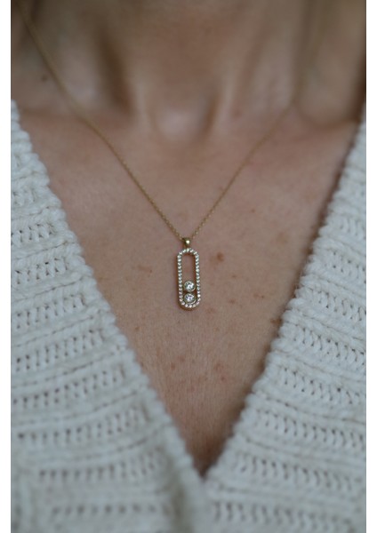 14 Ayar Altın Çift Taş Detaylı Tasarım Kolye modelleri