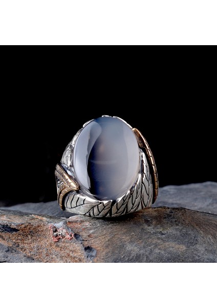 Orjinal Yemen Akik Taşlı Yaprak Motifli 925 Ayar Gümüş Erkek Yüzük fiyatları