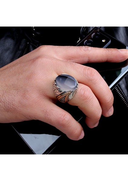 Orjinal Yemen Akik Taşlı Yaprak Motifli 925 Ayar Gümüş Erkek Yüzük fırsatları