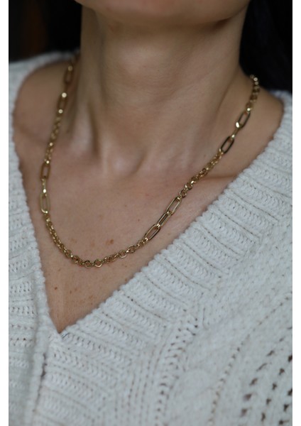 14 Ayar Altın Cetaş Oval Ataç ve Doch Tasarım Zincir modelleri