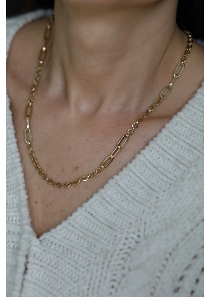 14 Ayar Altın Cetaş Oval Ataç ve Doch Tasarım Zincir fırsatları