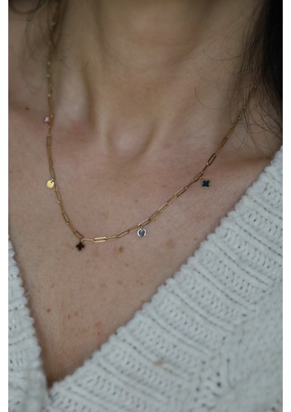 14 Ayar Altın Renkli Yonca Detaylı Ataç Kolye fiyatları