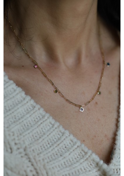 14 Ayar Altın Renkli Yonca Detaylı Ataç Kolye fırsatları