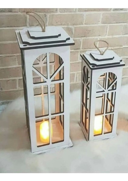 Dekoratif Fener 2'li-Beyaz