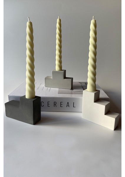 3'lü Blok Şamdan Mumluk Antrasit-Gri-Beyaz