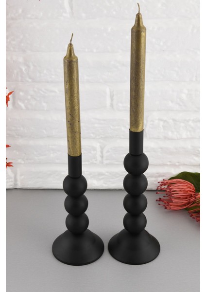 Round 2'li Metal Şamdan Seti Siyah Dekoratif Mumluk modelleri