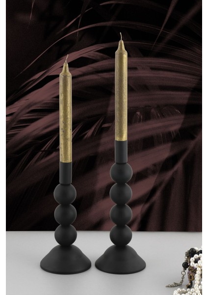 Round 2'li Metal Şamdan Seti Siyah Dekoratif Mumluk fırsatları