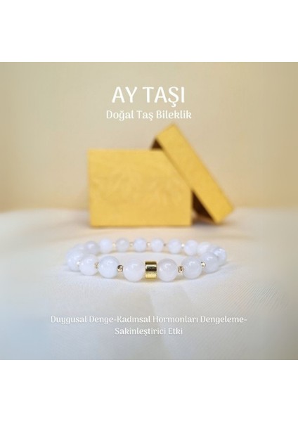 Yüksek Kalite Ay Taşı Doğal Taş Bileklik Kadınsal Hormon Dengeleme, Eril Dişil Dengesi, Sakinlik