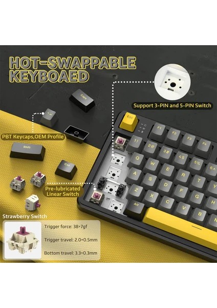 Attack Shark X87 Star Black Rgb App Uygulamalı Sberry Switch Trimode Profesyonel Gaming Oyuncu Klavye