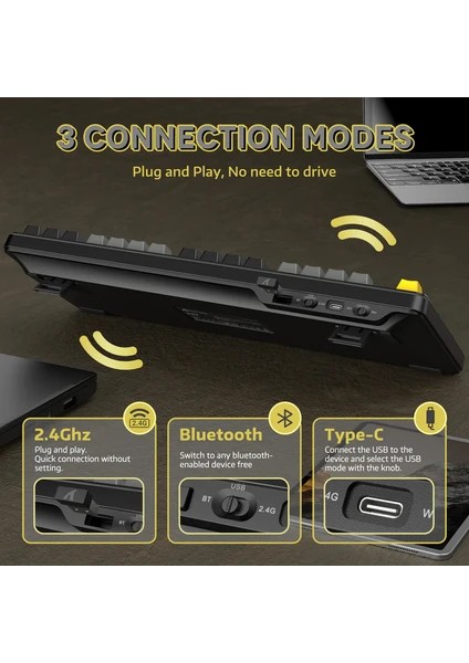 Attack Shark X87 Star Black Rgb App Uygulamalı Sberry Switch Trimode Profesyonel Gaming Oyuncu Klavye
