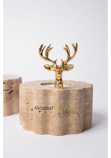 Doğal Mermer Mumluluk, Traverten Mermer Mumluk Kenar Detaylı , Traverten Şamdan Gold Geyik Objeli modelleri