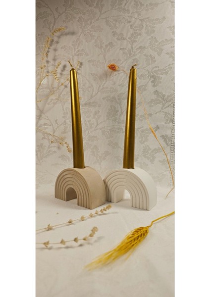 Laurel-Wood Beton 2'li Gökkuşağı Mumluk-Şamdan Seti