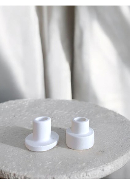 Dekoratif Minimalist 2’li Şamdan Mumluk, Beyaz Mumluk, Tealight Mumluk