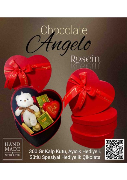 Angelo Chocolate 350 gr Ayıcık Hediyeli Kalp Kutu Çikolata