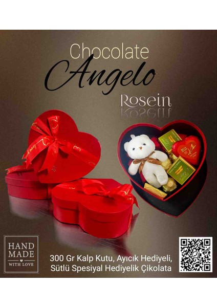 Angelo Chocolate 350 gr Ayıcık Hediyeli Kalp Kutu Çikolata