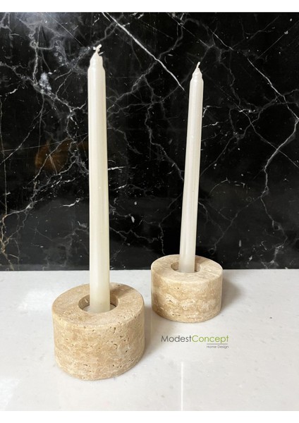 Doğal Traverten Mumluk, Mermer Mumluk, Mermer Tealight, Mumluk 2 Adet, Yuvarlak Mermer Şamdan fırsatları