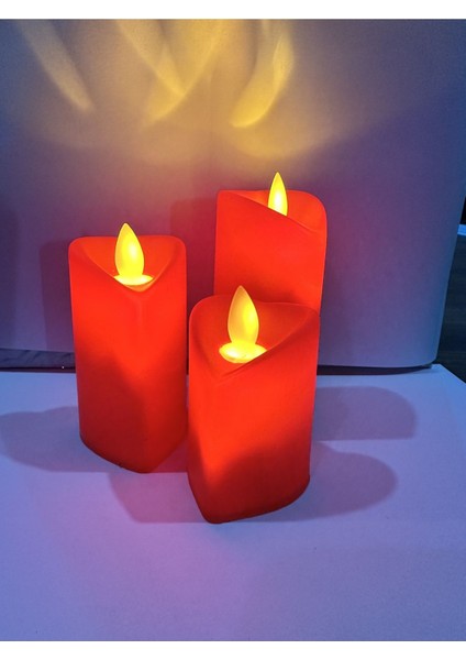 Mum Kalp Şekilli Pilli Ledli Gerçek Alev Ambianslı Aşkın Rengi Kırmızı 3lü Set