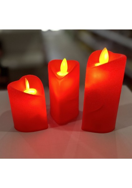 Mum Kalp Şekilli Pilli Ledli Gerçek Alev Ambianslı Aşkın Rengi Kırmızı 3lü Set