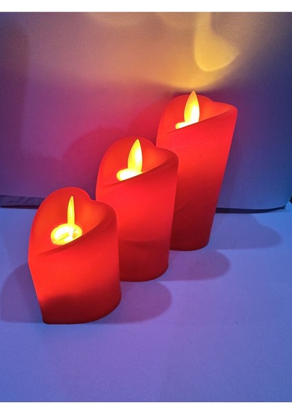 Mum Kalp Şekilli Pilli Ledli Gerçek Alev Ambianslı Aşkın Rengi Kırmızı 3lü Set