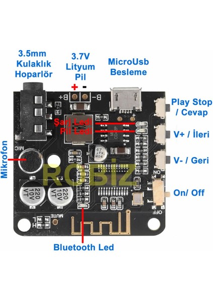 Bluetooth 5 Pro Kablosuz Ses Çalma Modülü Mikrofon Giriş Stereo Müzik Mp3 3.7V Lityum Pil Batarya modelleri