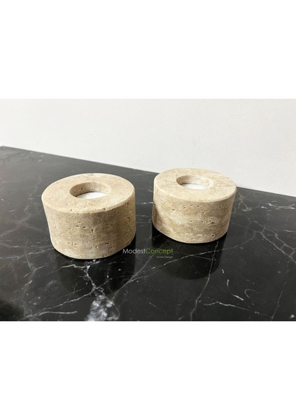Doğal Traverten Mumluk, Mermer Mumluk, Mermer Tealight, Mumluk 2 Adet, Yuvarlak Mermer Şamdan fiyatları
