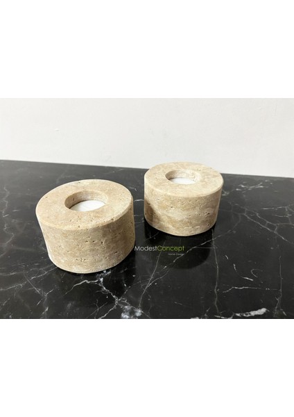 Doğal Traverten Mumluk, Mermer Mumluk, Mermer Tealight, Mumluk 2 Adet, Yuvarlak Mermer Şamdan fırsatları