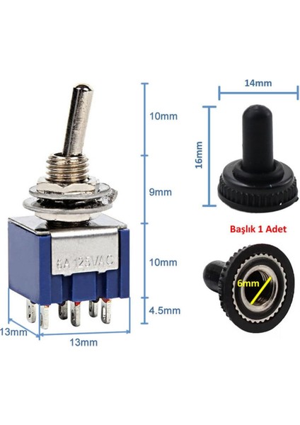 MTS-203 Mini Toggle Çift Anahtar 3A 250V On / Off / On 6 Pin 3 Pozisyon fiyatları
