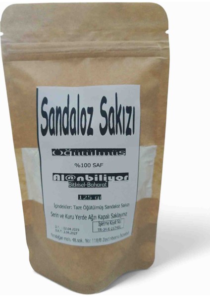 grünlük Taze Öğütülen Sandaloz Sakızı Tozu - Saf 125gr