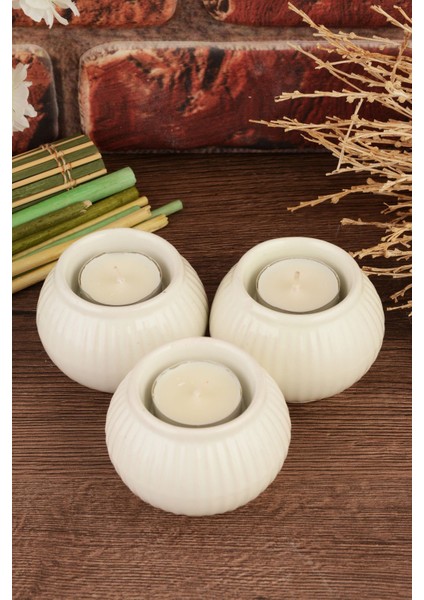 Angdesign Bodrum 3'lü Seramik Mumluk-Krem