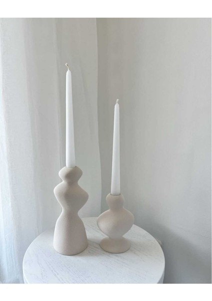 Dekoratif Beton Şamdan Asimetrik Kısa Uzun ‘li Şamdan Mumluk Ev Dekorasyon Ofis 2 Li modelleri