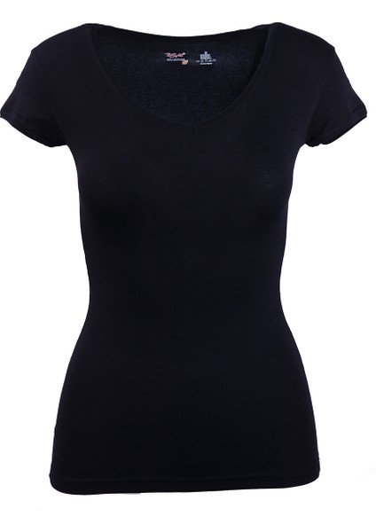 Kadın Modal V Yaka Kısa Kol Body 46543