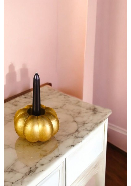 Altın Mumluk Şamdan Tealight ve Ince Mum Uyumlu Kabak Model