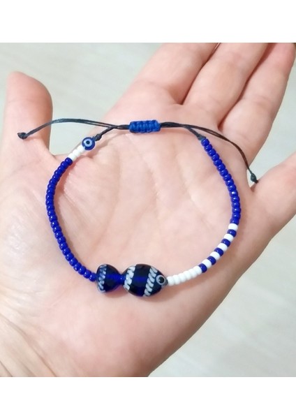 Lacivert Beyaz Murano Cam Balık Minik Nazar Ve Miyuki Round Boncuklu Bileklik fırsatları