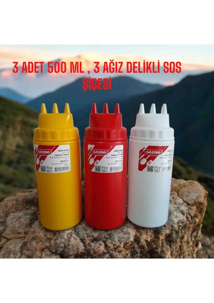 3 Adet , 500 ml 3 Delikli Sos Dökücü,krema Dökücü Set