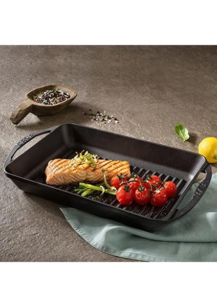 Metal Dikdörtgen Metal Kulplu Izgara Döküm Tava, 22 x 32, Siyah fiyatları