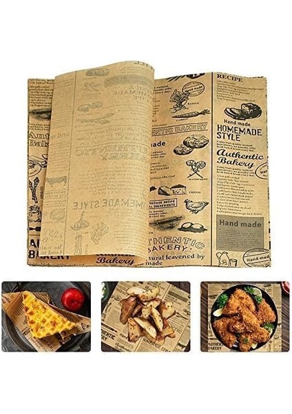 Vintage Kendinden Desenli Sunum Kağıdı, Yağlı Kağıt, Gıda Servis Kağıt 50 Adet