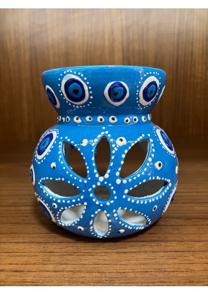 Nazar Boncuklu Seramik Buhurdanlık Mavi