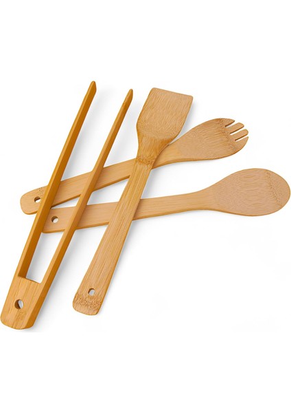 Bambu Servis ve Spatula Seti 4'lü Set, 4 Adet Bambu Servis Seti - Rustik Şıklıkla Sofranızı Tamamlayın! Ahşap Servis ve Spatula Seti 4'lü Set