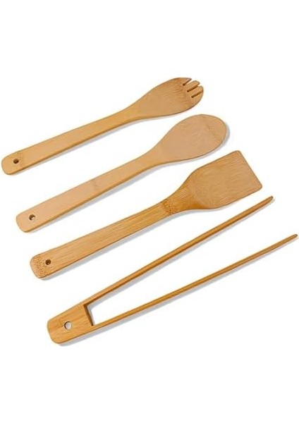Bambu Servis ve Spatula Seti 4'lü Set, 4 Adet Bambu Servis Seti - Rustik Şıklıkla Sofranızı Tamamlayın! Ahşap Servis ve Spatula Seti 4'lü Set