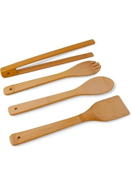 Bambu Servis ve Spatula Seti 4'lü Set, 4 Adet Bambu Servis Seti - Rustik Şıklıkla Sofranızı Tamamlayın! Ahşap Servis ve Spatula Seti 4'lü Set