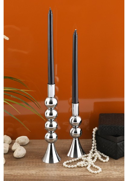 Sare 2'li Şamdan Seti Gümüş Renk Dekoratif Metal Mumluk, 4-2 Top fiyatları