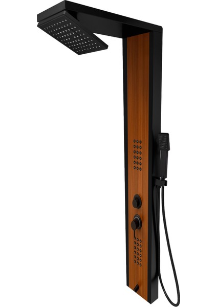 Massage Shower Panel Çift Renk Victoria Siyah- Teak Ağacı Desenli Premium Lena