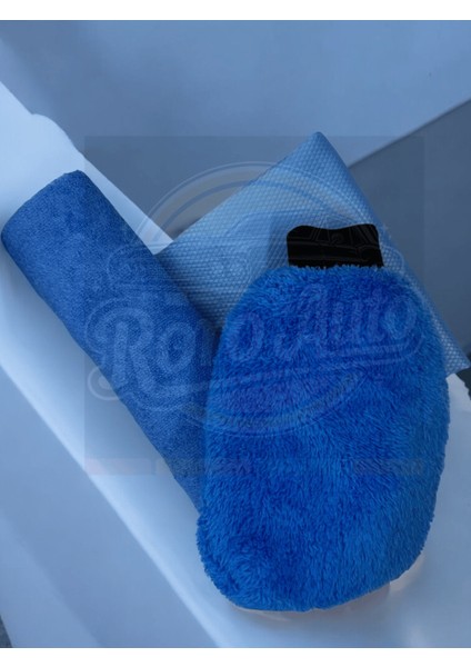 Alpler Mavi Mikrofiber Oto Temizlik Seti Araç Kurulama Havlusu Cam Bezi Yıkama Eldiveni