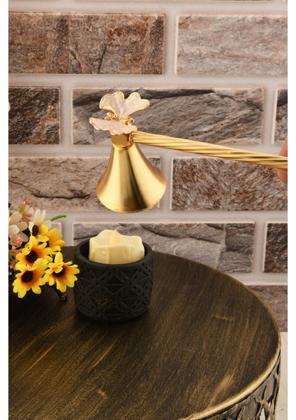 Kelebek Figürlü Mum Söndürme Aleti Metal Mum Söndürücü Altın Renk - Bej Mine fiyatları