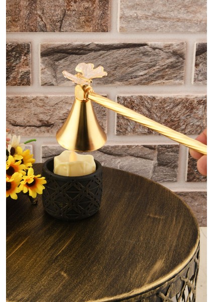 Kelebek Figürlü Mum Söndürme Aleti Metal Mum Söndürücü Altın Renk - Bej Mine modelleri