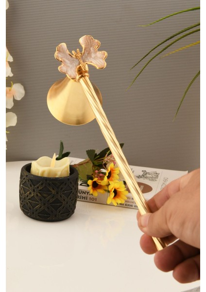 Kelebek Figürlü Mum Söndürme Aleti Metal Mum Söndürücü Altın Renk - Bej Mine fırsatları